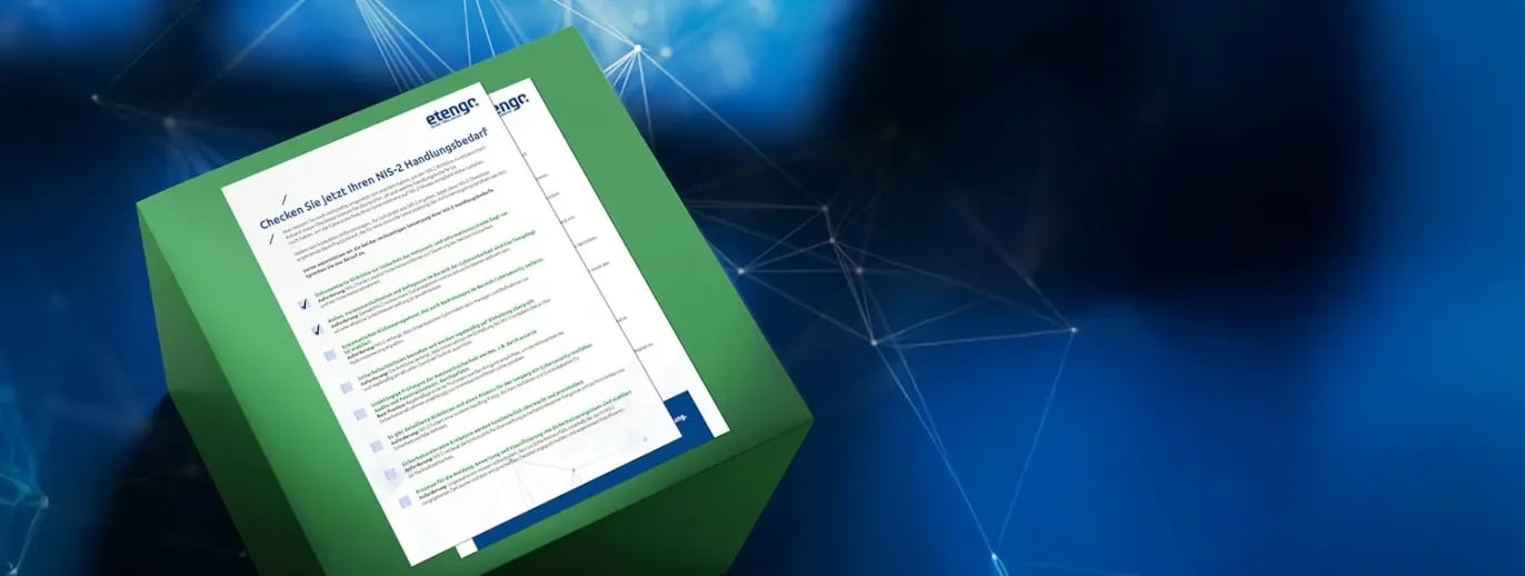 Die Etengo NIS-2 Checkliste liegt auf einem grünen Würfel.